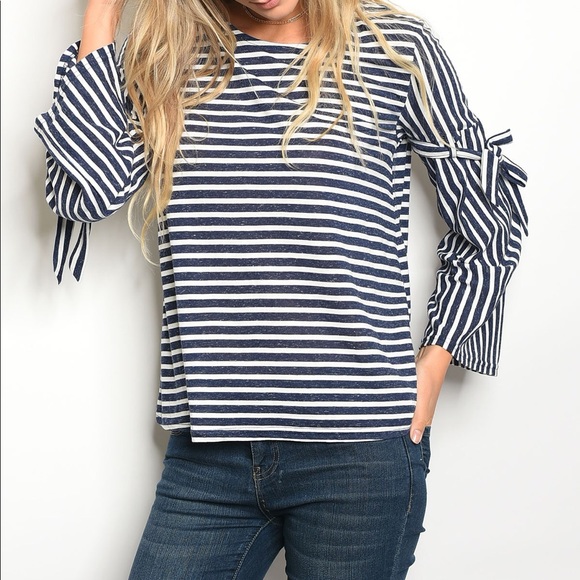 Tops - Striped Navy & White Top with Arm Tie Strings